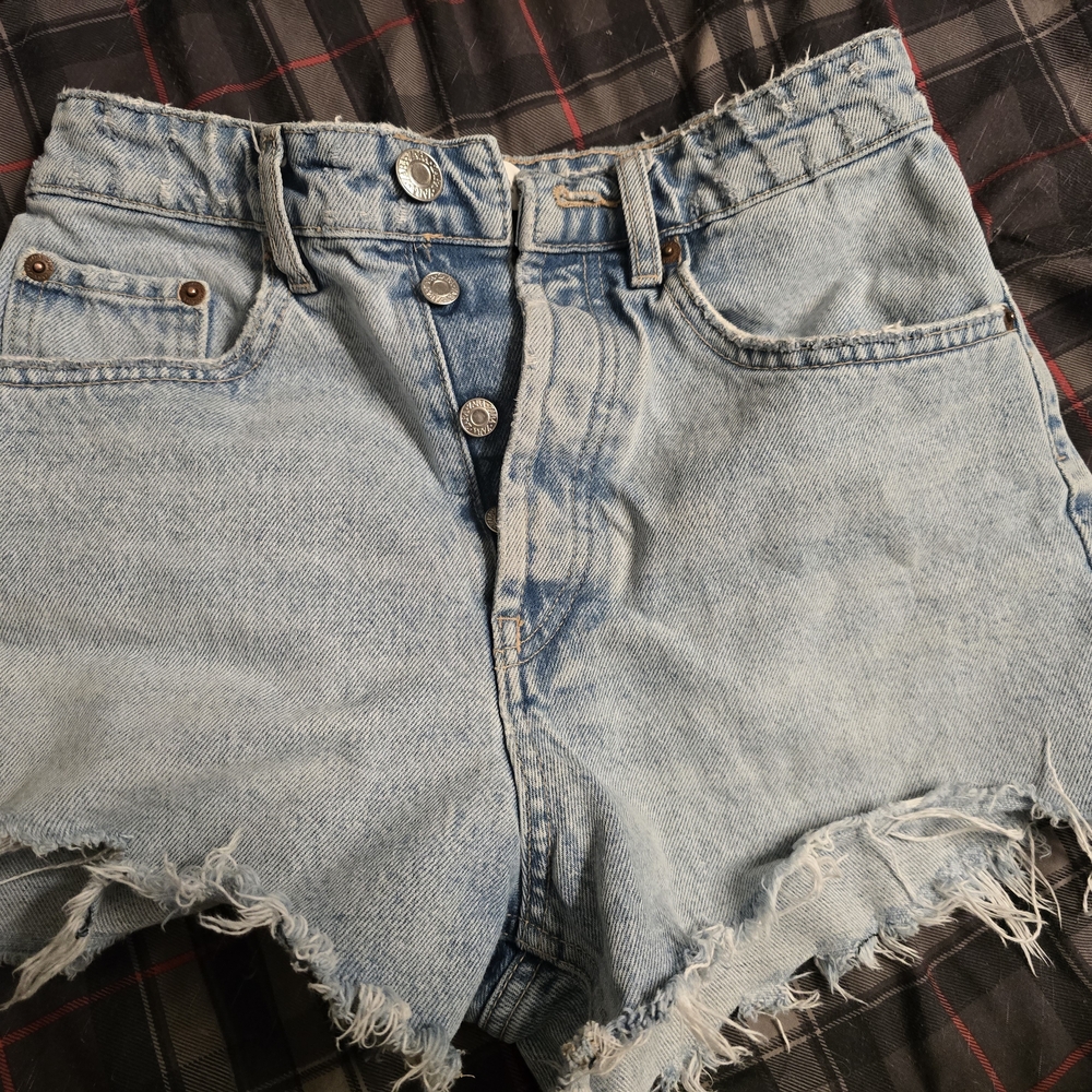 Zara Light Blue Frayed Denim Shorts